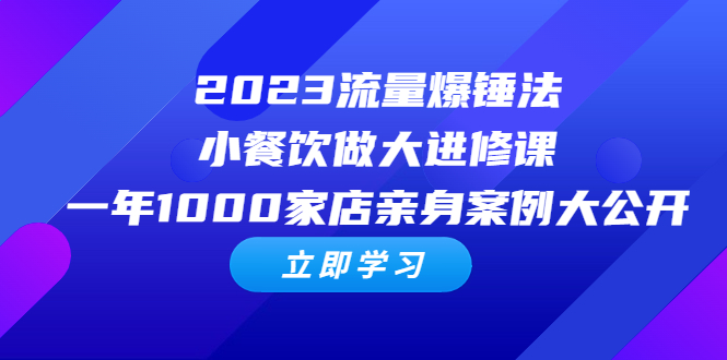 (6485期)2023流量 爆锤法,小餐饮做大进修课,一年1000家店亲身案例大公开