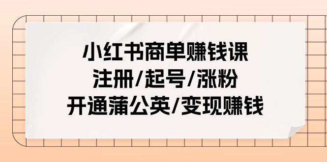 (11130期)小红书商单赚钱课:注册/起号/涨粉/开通蒲公英/变现赚钱(25节课)
