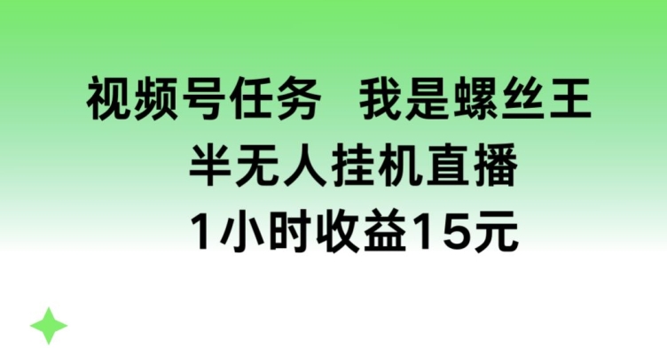 视频号任务,我是螺丝王, 半无人挂机1小时收益15元