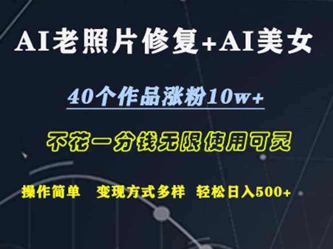 (12489期)AI老照片修复+AI美女玩发 40个作品涨粉10w+ 不花一分钱使用可灵 操…