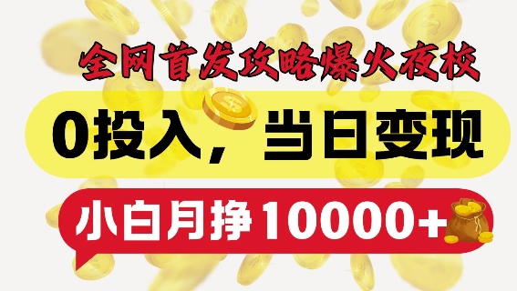 全网首发爆火夜校,0投入,当日变现,小白轻松月入1w+