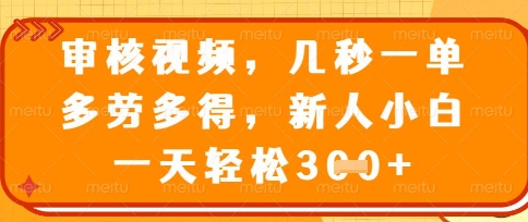 最新审核视频，几秒一单，多劳多得，新人小白一天轻松3张