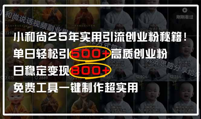 （14436期）小和尚2025年实用引流秘籍！单日轻松引500+高质量创业粉，日变现800+，…
