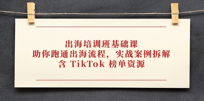 (14555期)出海培训班基础课,助你跑通出海流程,实战案例拆解,含 TikTok 榜单资源