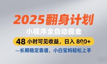 2025小程序全自动掘金，48 小时可见收益，日入8张，长期稳定靠谱，小白宝妈轻松上手