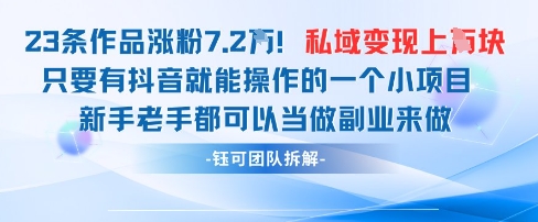 抖音私域项目23条作品涨粉7.2W，私域变现1W