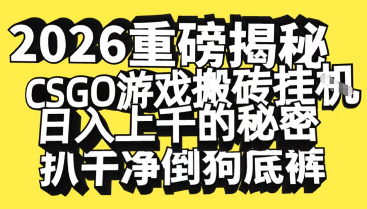 2026开年重磅解密，CSGO游戏搬砖挂G日入1k+的秘密，把倒狗的底裤扒干