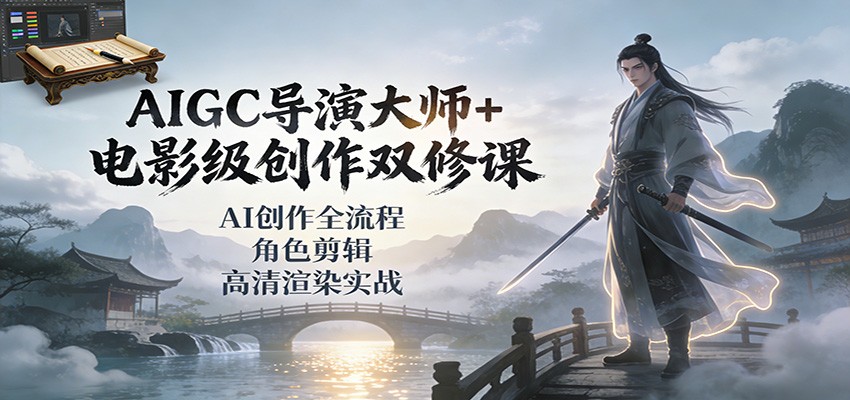AIGC导演大师+电影级创作双修课：AI创作全流程、角色剪辑、高清渲染实战
