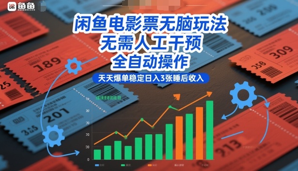 闲鱼电影票无脑玩法，无需人工干预，全自动操作，天天爆单稳定日入3张睡后收入