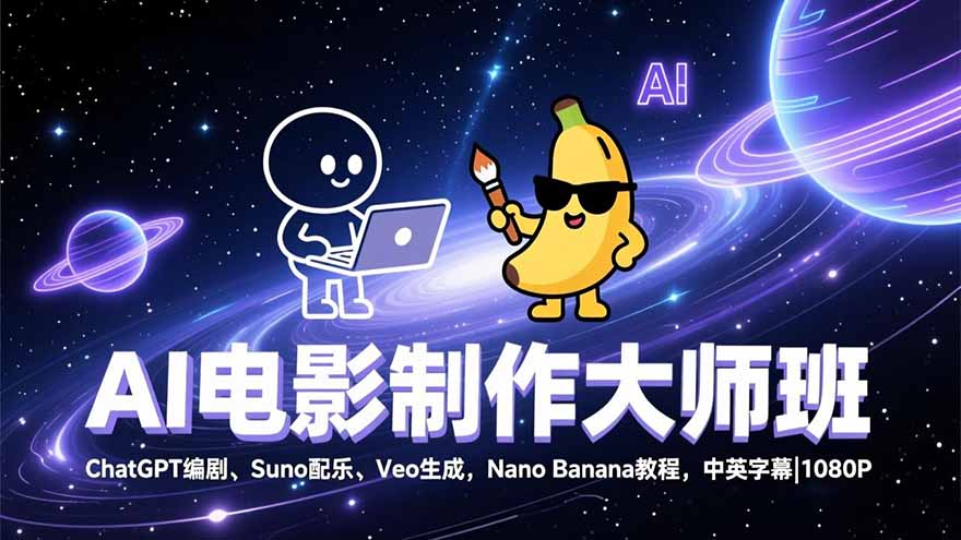 （17011期）AI电影制作大师班：ChatGPT编剧、Suno配乐、Veo生成，Nano Banana教程，中英字幕|1080P