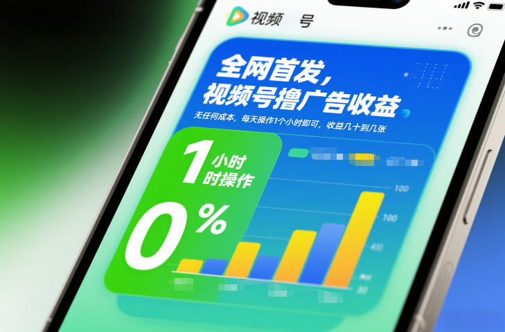全网首发，视频号撸广告收益，无任何成本，每天操作1个小时即可，收益几十到几张