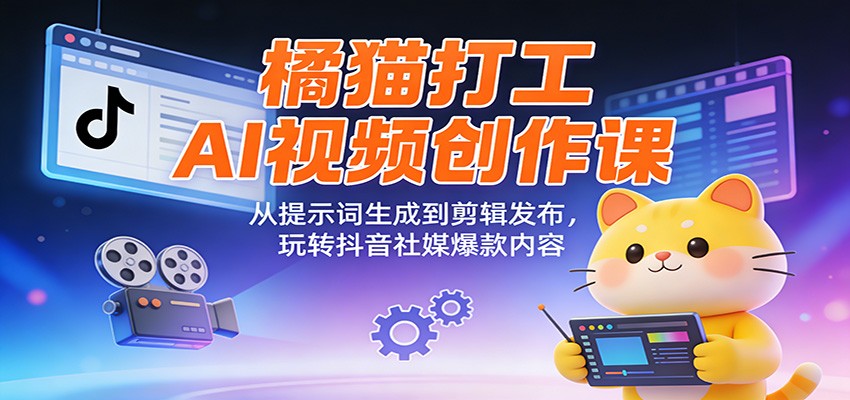 橘猫打工AI视频创作课：从提示词生成到剪辑发布，玩转抖音社媒爆款内容