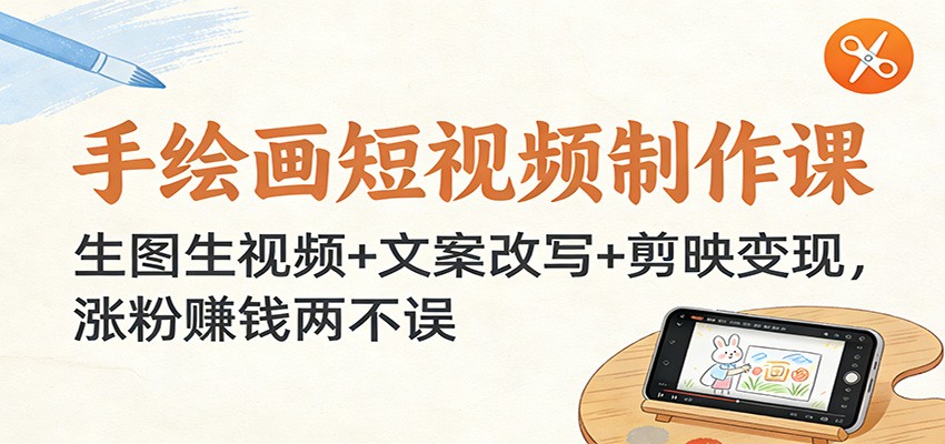 手绘画短视频制作课：生图生视频+文案改写+剪映变现，涨粉赚钱两不误