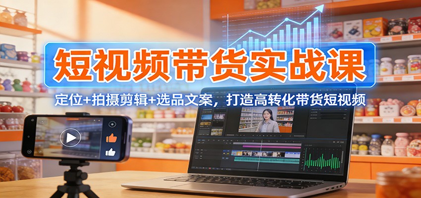 短视频带货实战课：定位+拍摄剪辑+选品文案，打造高转化带货短视频