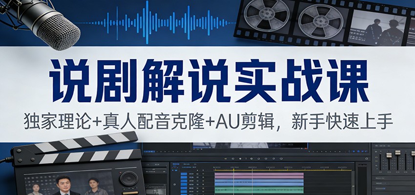 说剧解说实战课：独家理论+真人配音克隆+AU剪辑，新手快速上手