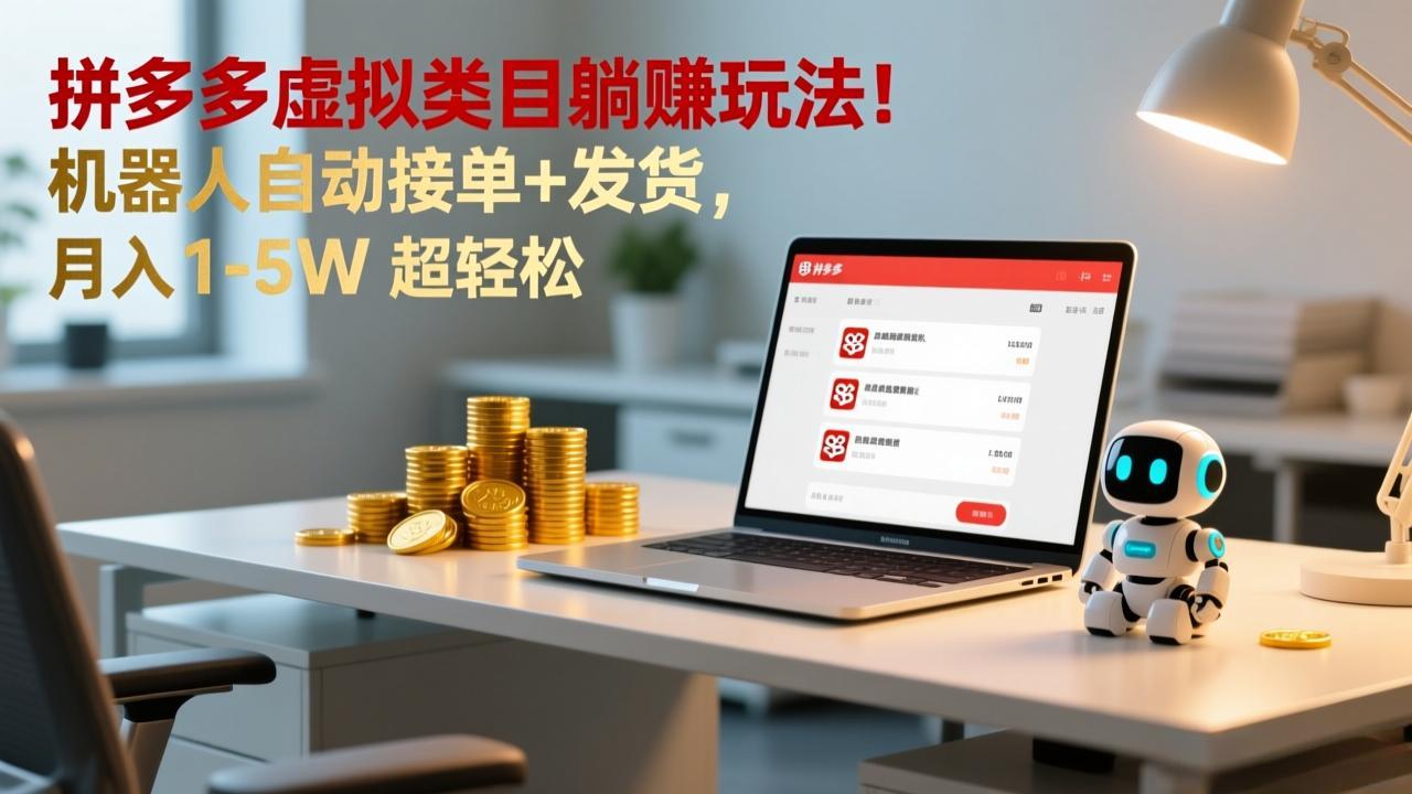 （17174期）多多虚拟类目躺赚玩法！机器人自动接单+发货，月入 1-5W 超轻松