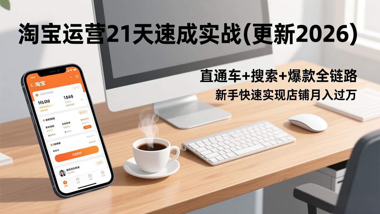 （17201期）淘宝运营21天速成实战(更新2026)，直通车+搜索+爆款全链路，新手快速实现店铺月入过万