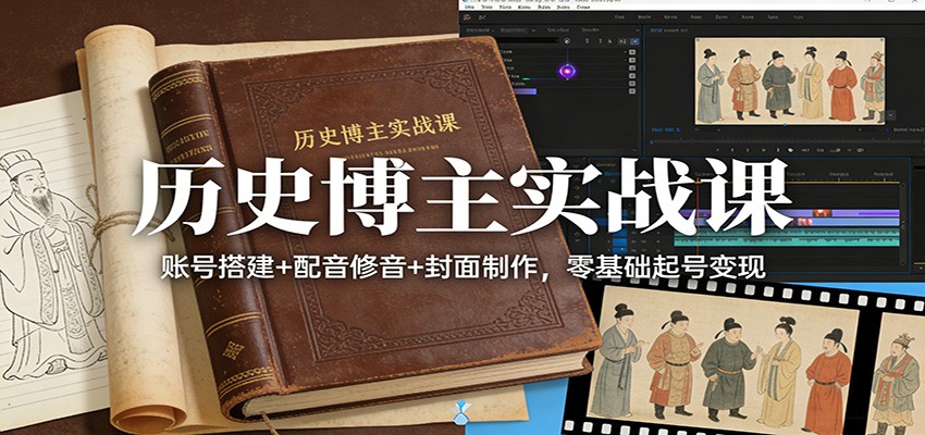 历史博主实战课：账号搭建+配音修音+封面制作，零基础起号变现