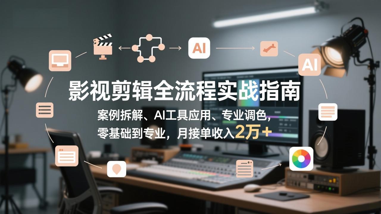 （17338期）影视剪辑全流程实战指南，案例拆解、AI工具应用、专业调色，零基础到专业，月接单收入2万+