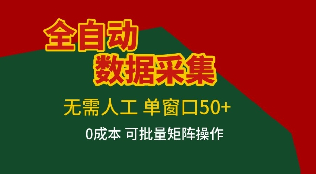 全自动数据采集项目，无需人工，单窗口可达50+收益，操作简单无难度，一个人也能轻松实现矩阵