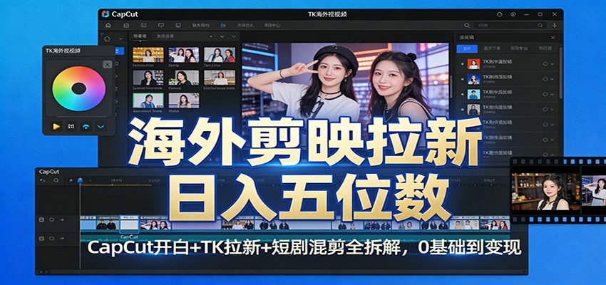 海外剪映拉新日入五位数：CapCut开白+TK拉新+短剧混剪全拆解，0基础到变现