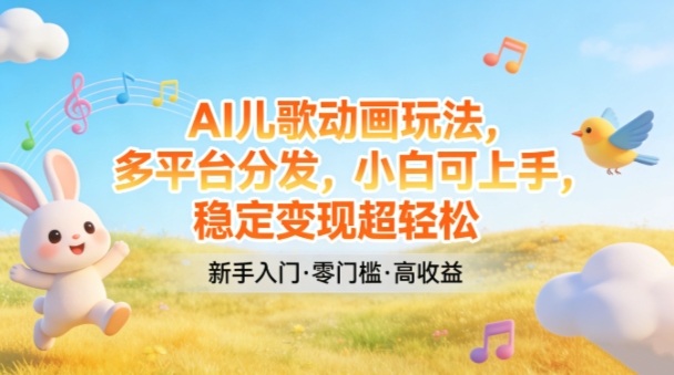 AI儿歌动画玩法,多平台分发,小白可上手,稳定变现超轻松