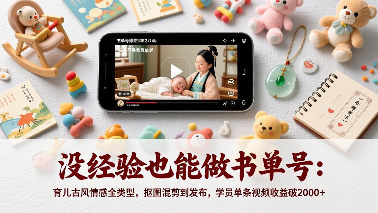 （17389期）没经验也能做书单号：育儿古风情感全类型，抠图混剪到发布，学员单条视频收益破2000+