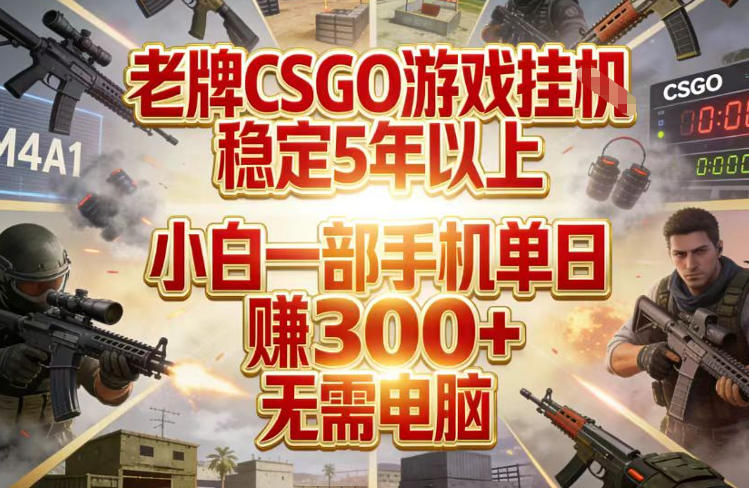 老牌CSGO游戏挂G，稳定5年以上，小白一部手机单日賺3张+，无需电脑