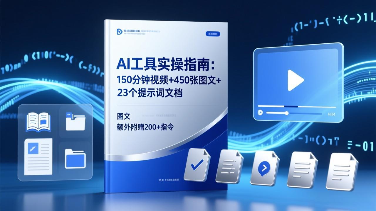 （17504期）AI工具实操指南：150分钟视频+450张图文+23个提示词文档，额外附赠200+指令