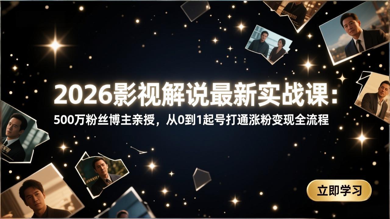 （17530期）2026影视解说最新实战课：500万粉丝博主亲授，从0到1起号打通涨粉变现全流程