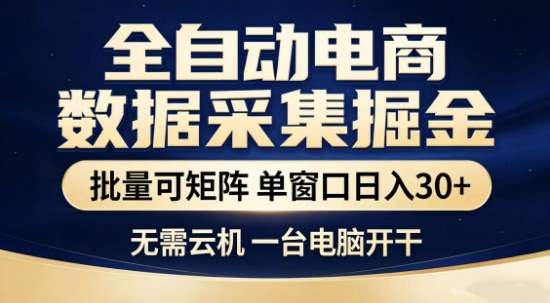 独家电商数据全自动采集项目,批量可矩阵,单窗口轻松日入3张+