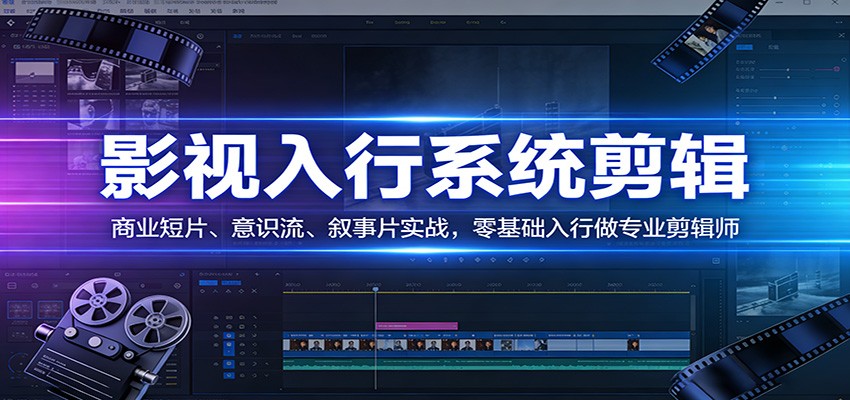 影视系统剪辑，商业短片、意识流、叙事片实战，零基础入行做专业剪辑师