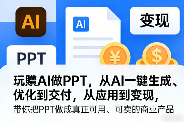 玩賺AI做PPT,从AI一键生成、优化到交付,从应用到变现,带你把PPT做成真正可用、可卖的商业产品