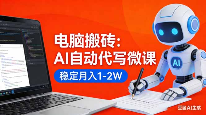 （17582期）电脑搬砖：AI自动代写微课，稳定月入1-2W，提供接单渠道，0门槛小白可做！
