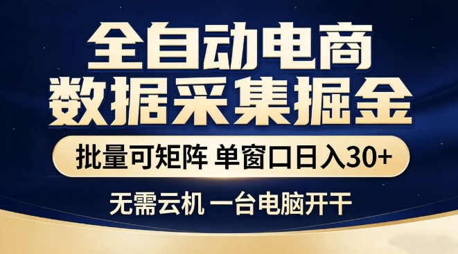 全自动电商数据集掘金,批量可矩阵,单窗口日入30+,无需云机,一台电脑开干