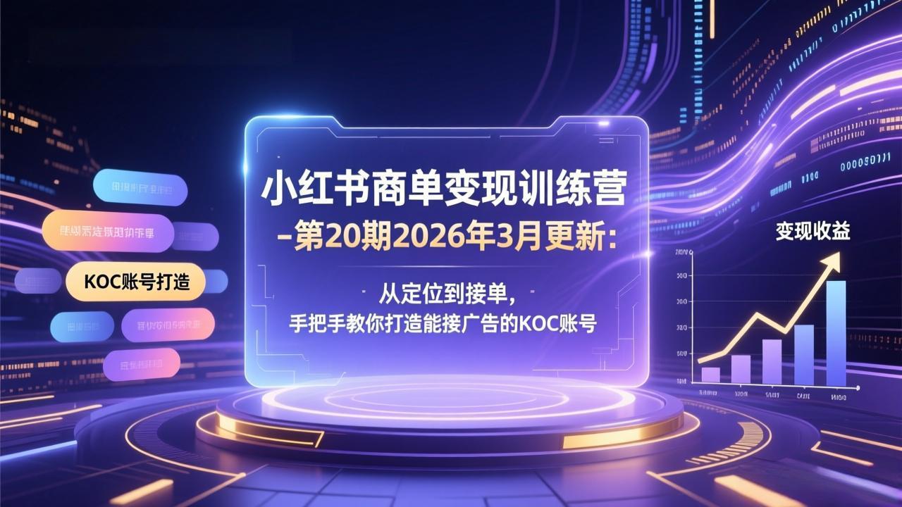 （17590期）小红书商单变现训练营-第20期26年3月更新：从定位到接单，手把手教你打造能接广告的KOC账号