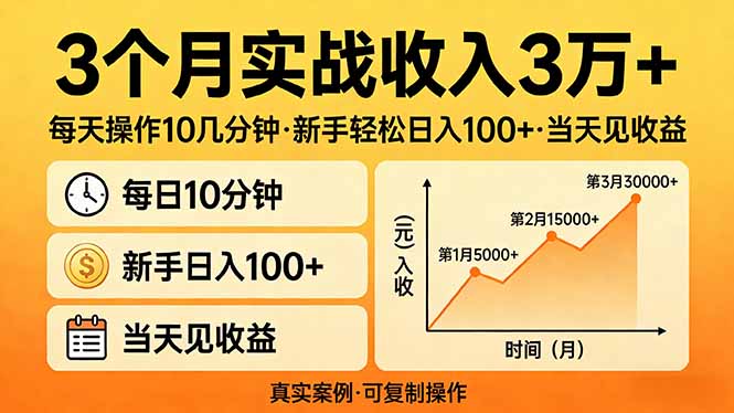 (17639期)3个月实战收入3万+,每天操作10几分钟,新手轻松日入100+,当天见收益