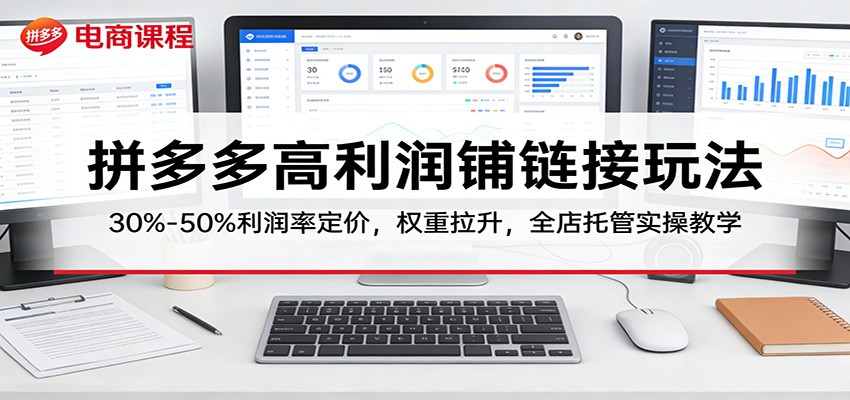 拼多多高利润铺链接玩法：30%–50%利润率定价，权重拉升，全店托管实操教学