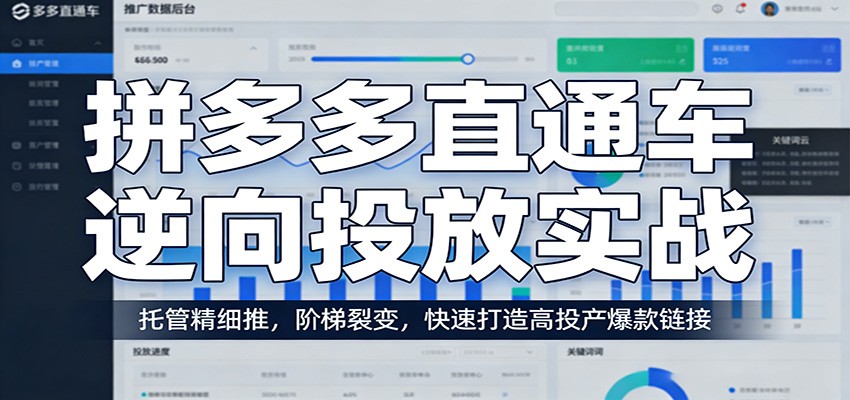 拼多多直通车逆向投放实战：托管精细推，阶梯裂变，快速打造高投产爆款链接