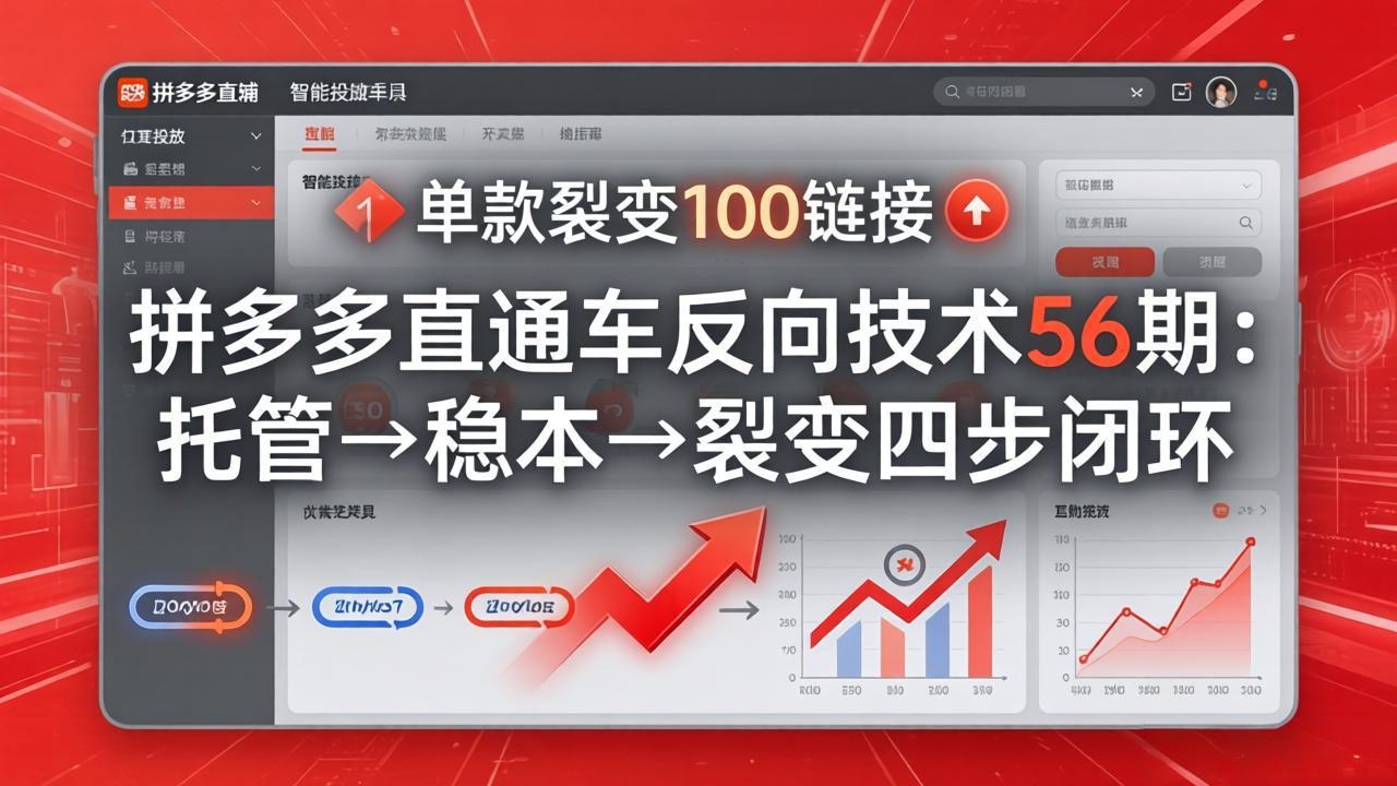 (17737期)拼多多直通车反向技术56期:托管→稳本→裂变四步闭环,单款裂变100链接抢占核心流量