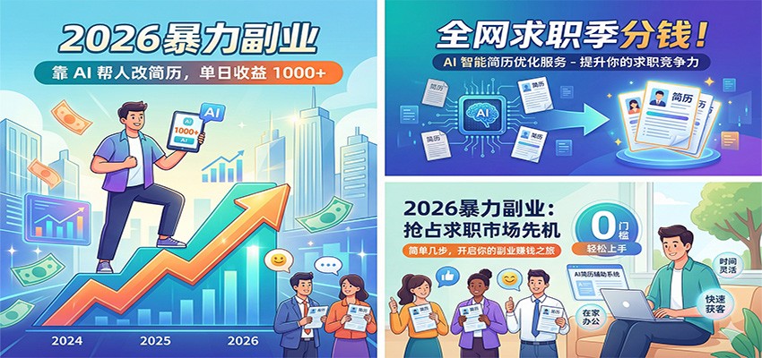 2026暴力副业：靠AI帮人改简历，单日收益1000+，全网求职季分钱