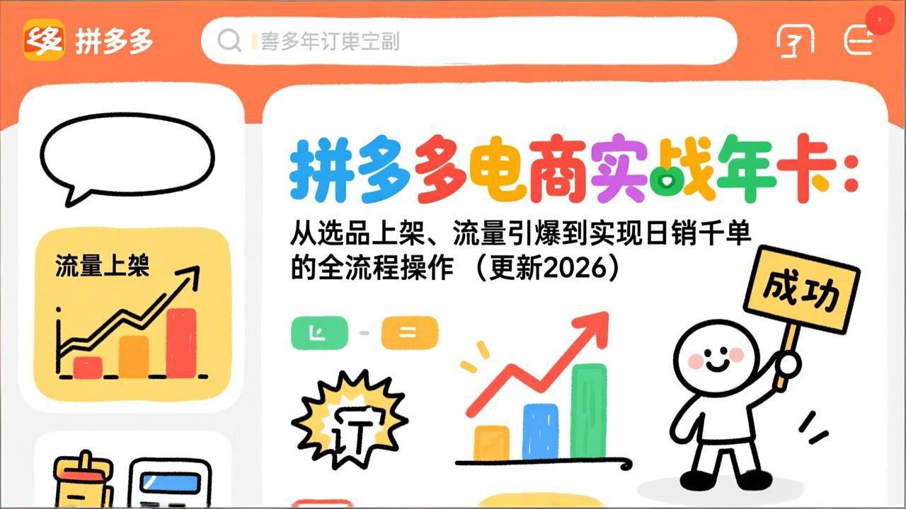 (17823期)拼多多电商实战年卡:从选品上架、流量引爆到实现日销千单的全流程操作(更新2026年3月)