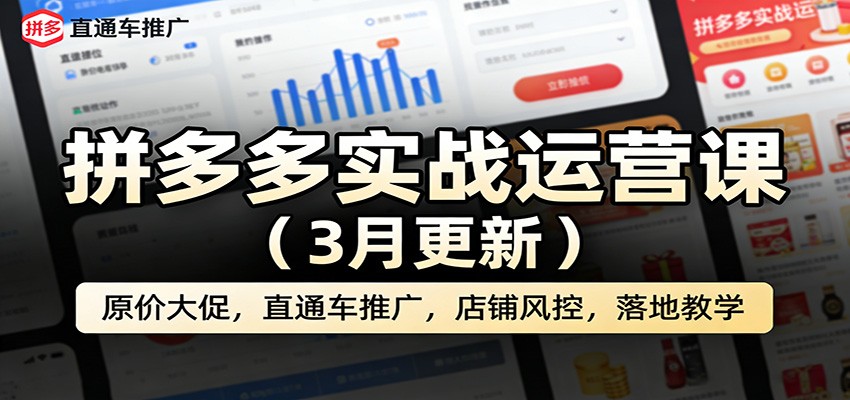 拼多多实战运营课(3月更新):原价大促,直通车推广,店铺风控,落地教学