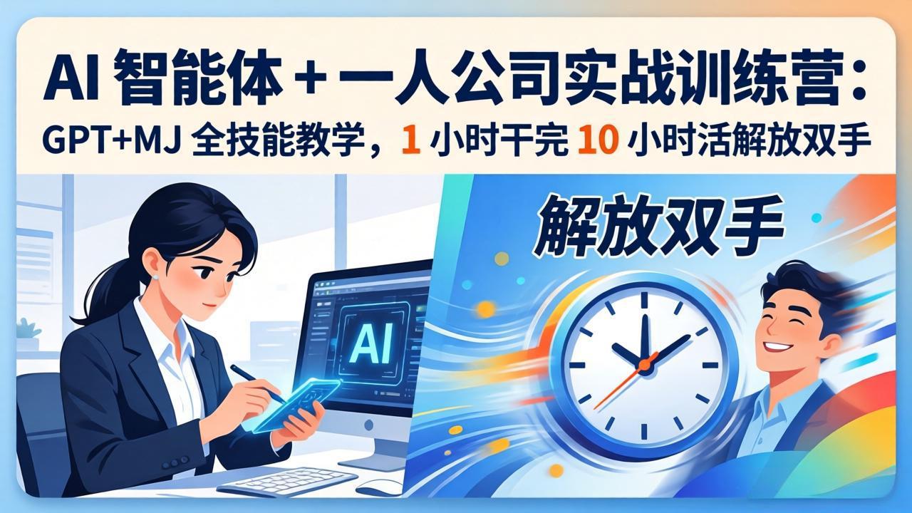 （17834期）AI 智能体 + 一人公司实战训练营：GPT+MJ 全技能教学，1 小时干完 10 小时活解放双手