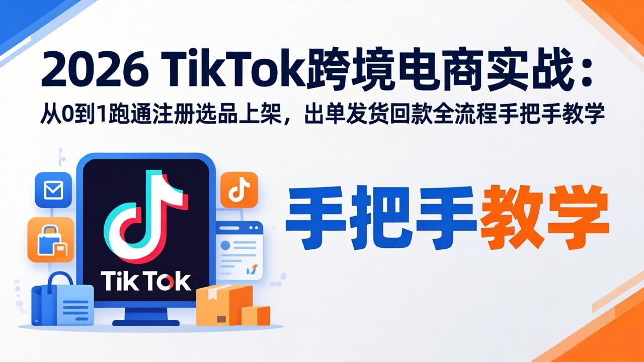 （17850期）2026TikTok跨境电商实战：从0到1跑通注册选品上架，出单发货回款全流程手把手教学