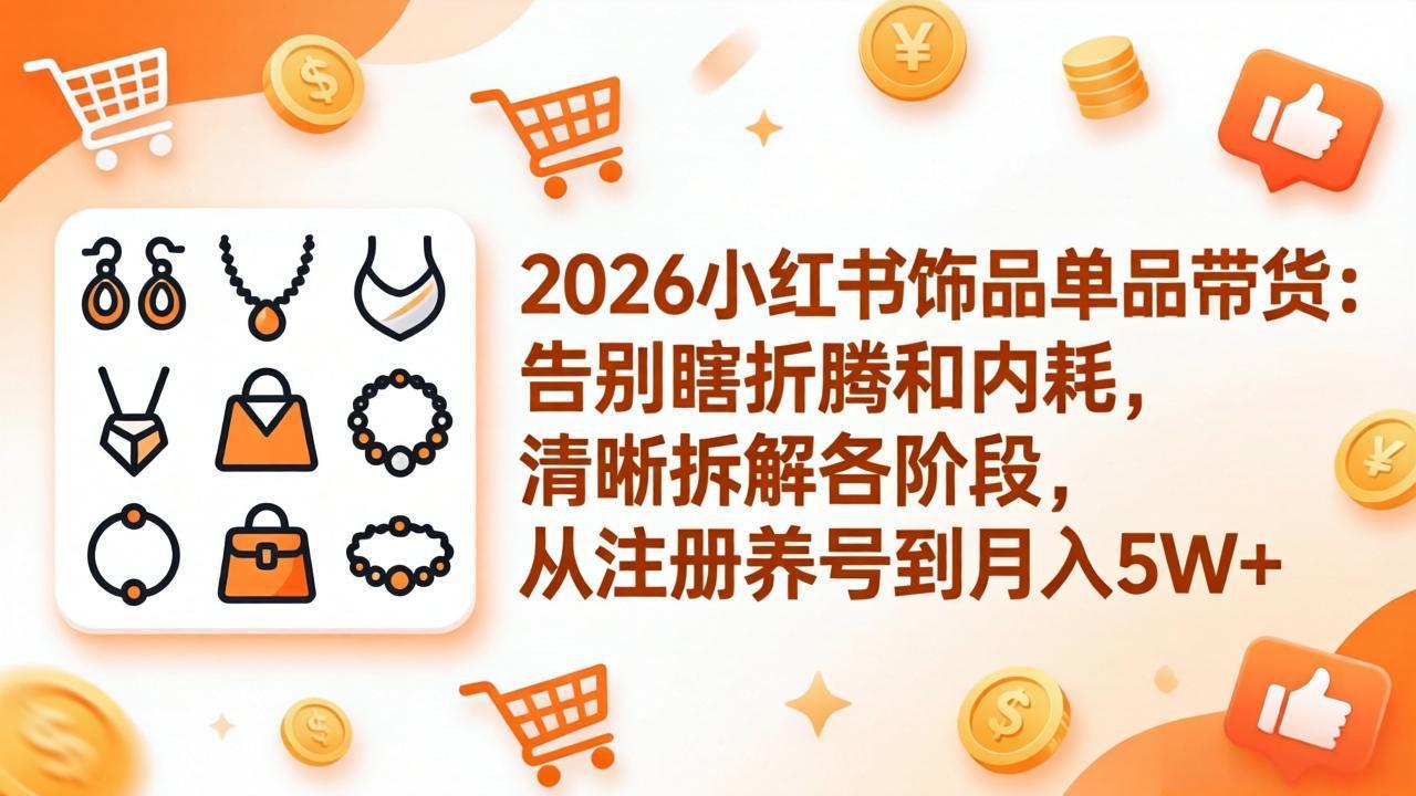 （17861期）2026小红书饰品单品带货：告别瞎折腾和内耗，清晰拆解各阶段，从注册养号到月入5W+