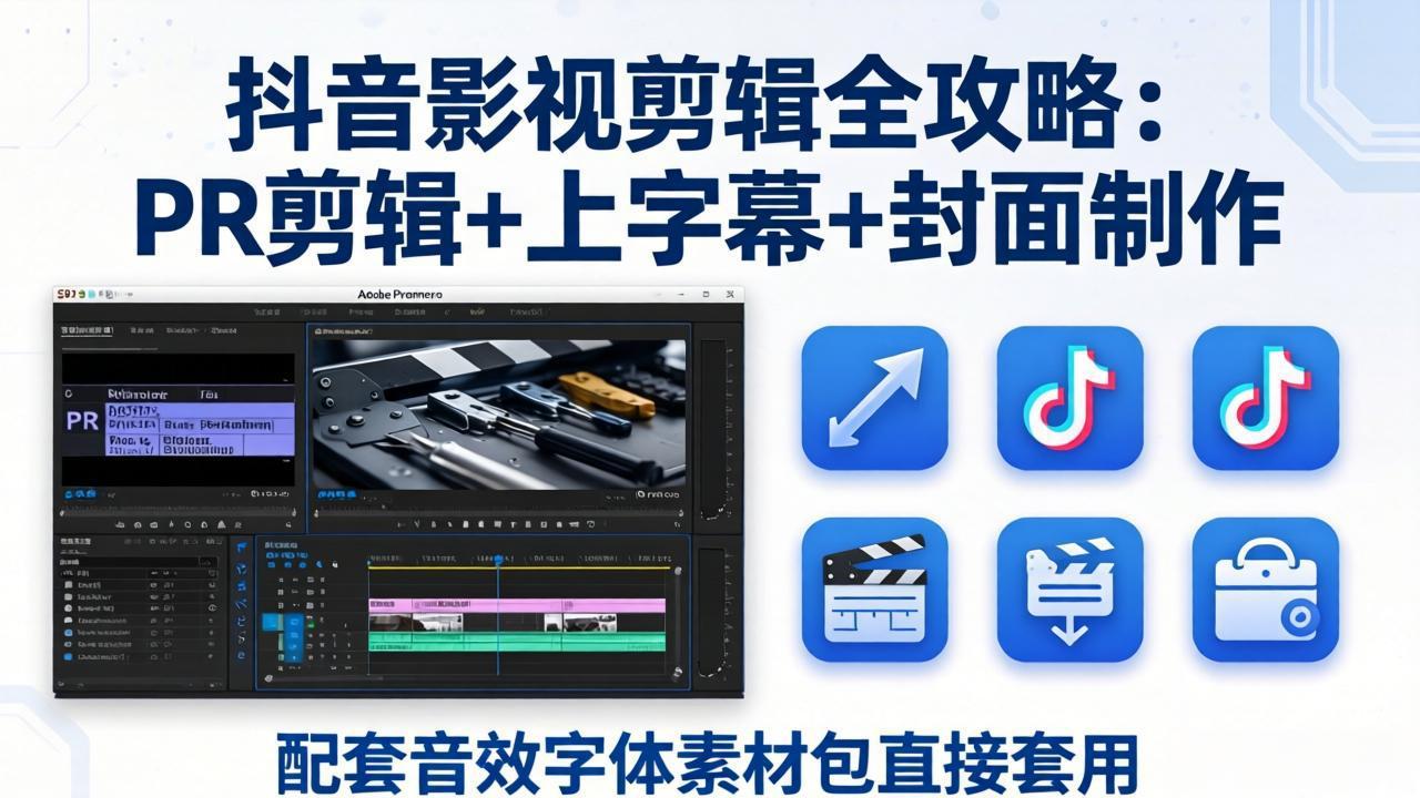（17868期）抖音影视剪辑全攻略：PR剪辑+上字幕+封面制作，配套音效字体素材包直接套用
