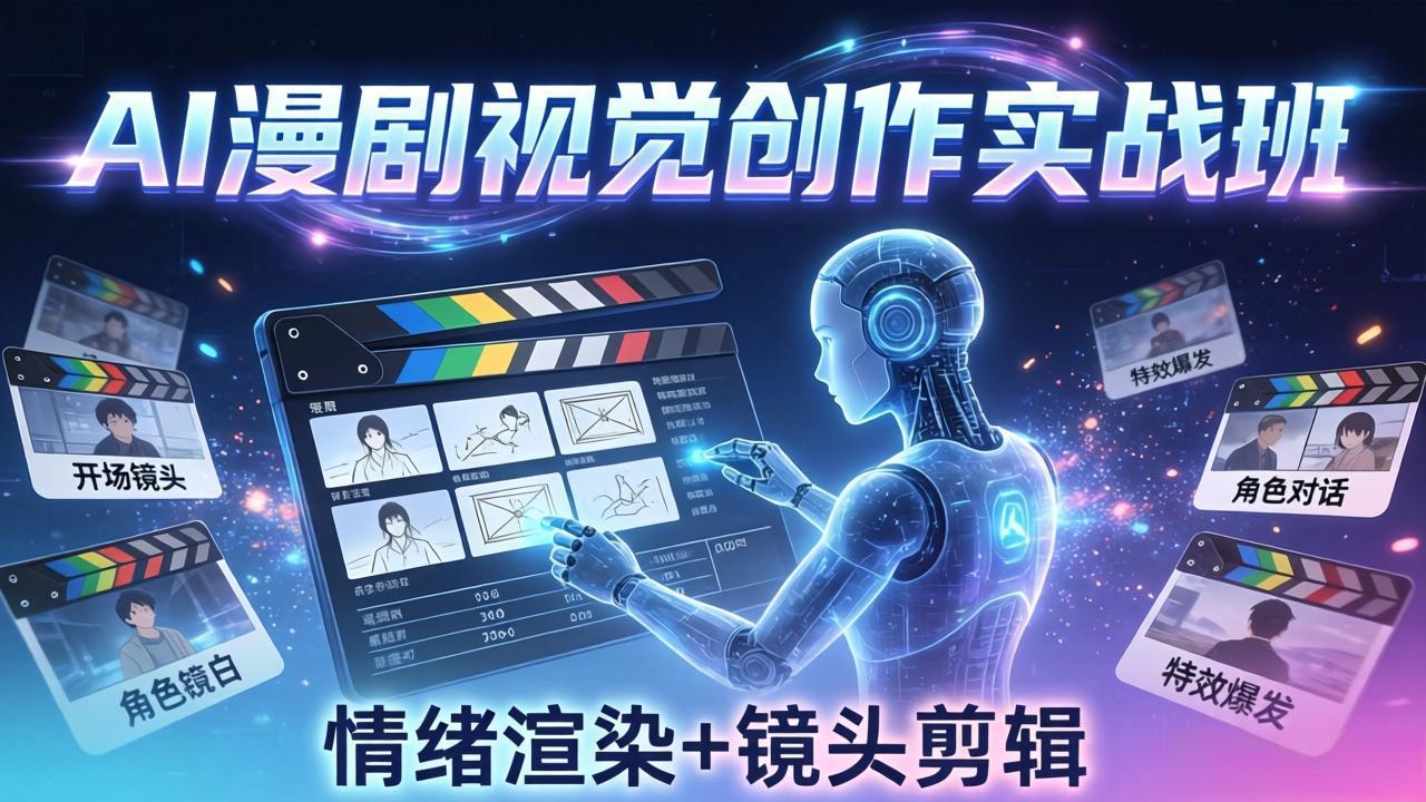 （17874期）AI漫剧视觉导演思维实战班，从脚本到成片全掌握，分镜设计情绪渲染一站学会