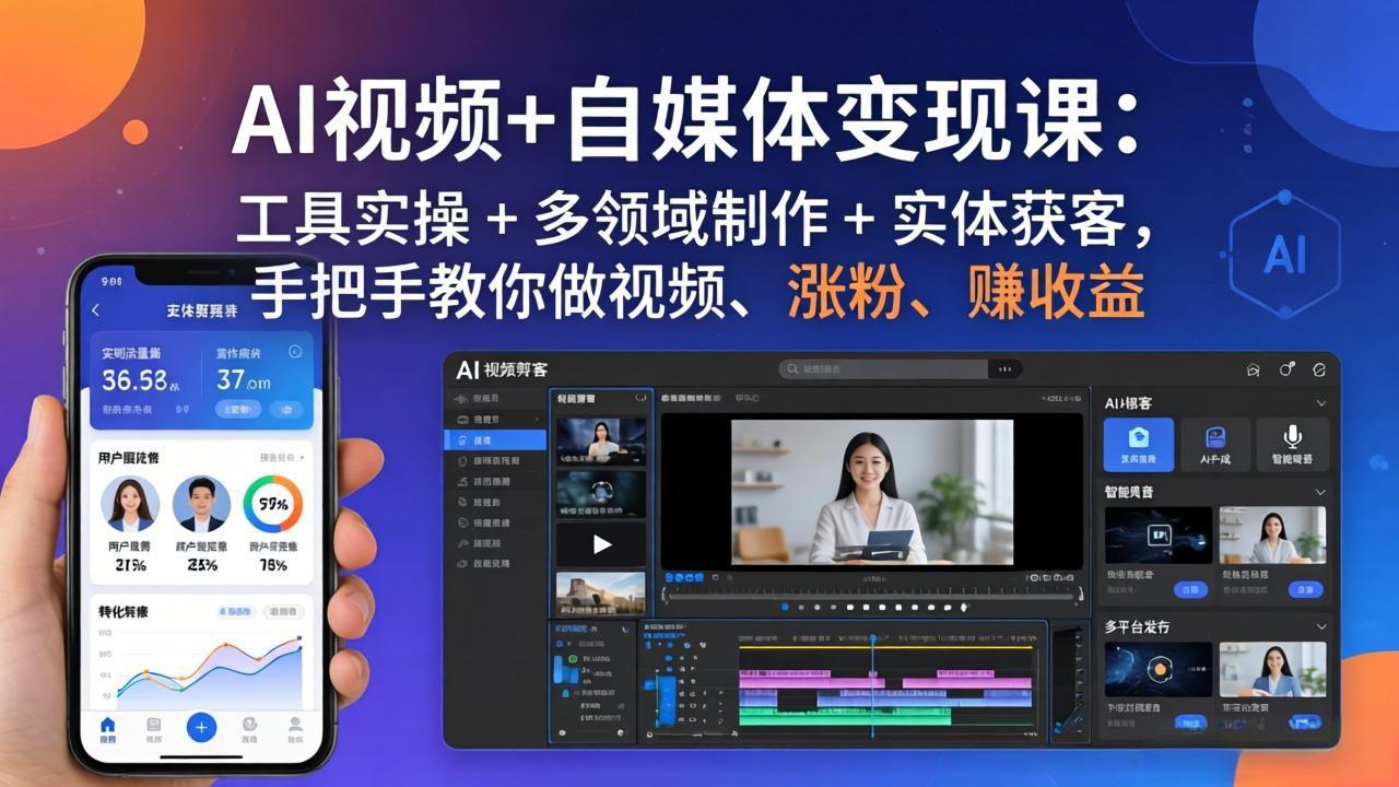 (17891期)AI视频+自媒体变现课:工具实操 + 多领域制作 + 实体获客,手把手教你做视频、涨粉、赚收益