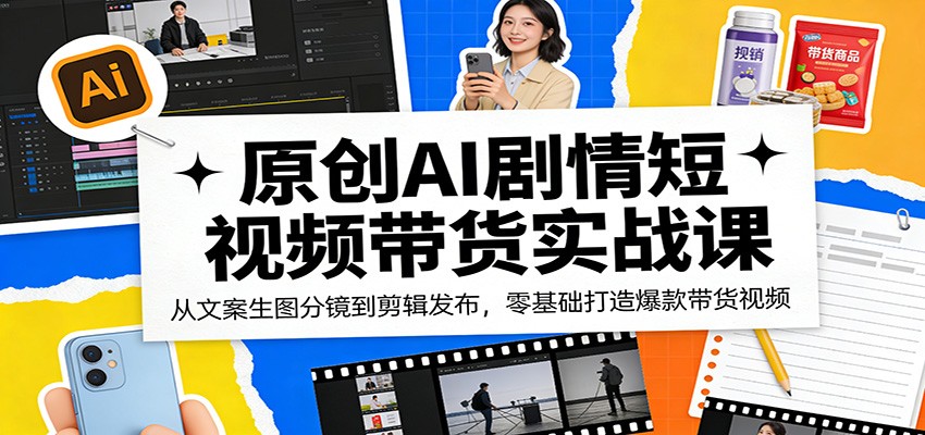 原创AI剧情短视频带货实战课：从文案生图分镜到剪辑发布，零基础打造爆款带货视频